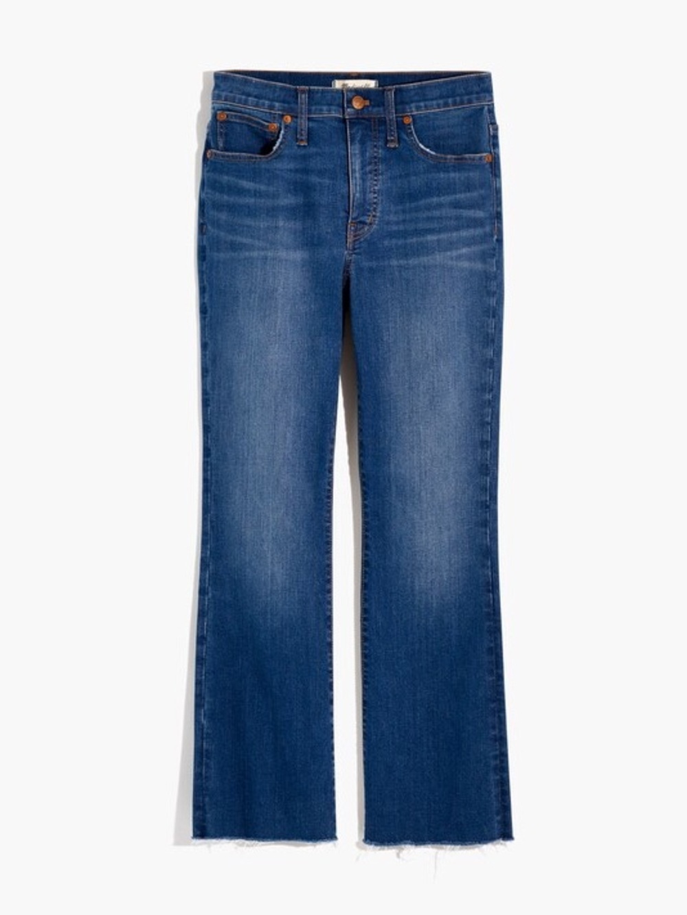 Madewell Cali Demi-Boot Cropped Raw-Hem Jeans in Medium Blue Wash
